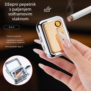 Moderna četvrtasta pepeljara s upaljačem, prenosna 2-u-1 pepeljara, slatka i kompaktna