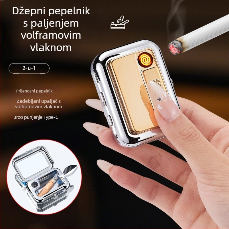 Moderna četvrtasta pepeljara s upaljačem, prenosna 2-u-1 pepeljara, slatka i kompaktna
