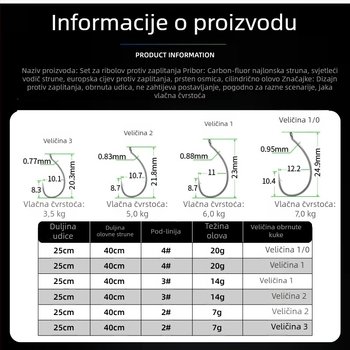 Kite ribolovni komplet s mamcem, obrnutim udicom, trostrukom udicom s prstenom u obliku osmine, bez olova