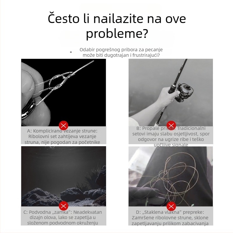 Kite ribolovni komplet s mamcem, obrnutim udicom, trostrukom udicom s prstenom u obliku osmine, bez olova