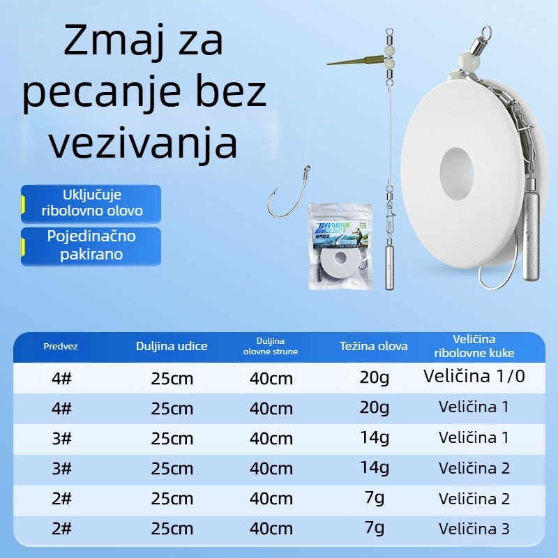 Kite ribolovni komplet s mamcem, obrnutim udicom, trostrukom udicom s prstenom u obliku osmine, bez olova