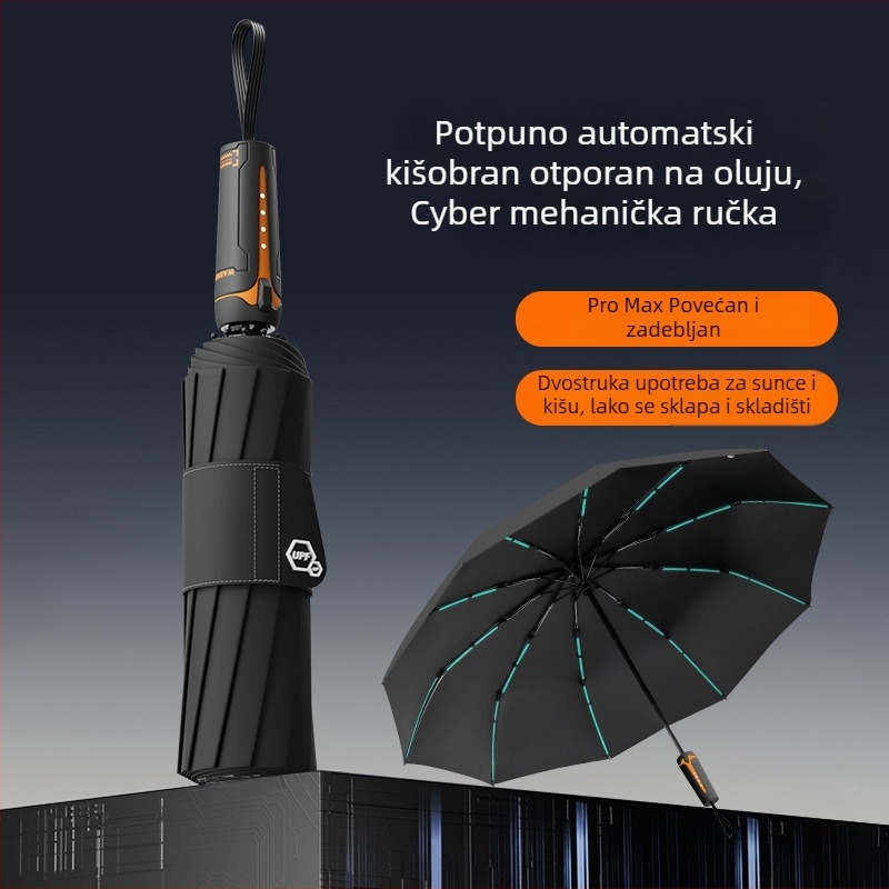 Potpuno automatski kišobran, otporan na vjetar, ojačan, extra velik za jake kiše, otvaranje i zatvaranje jednim gumbom, sklopiv, za sunce i kišu, muški zimski kišobran