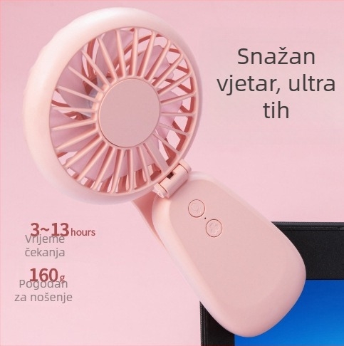 Rainbow mini USB punjački ručni ventilator sa sklopnim dizajnom, plastične lopatice, ugrađena baterija 500–800 mAh, dvije brzine, radno vrijeme 3–6 sati