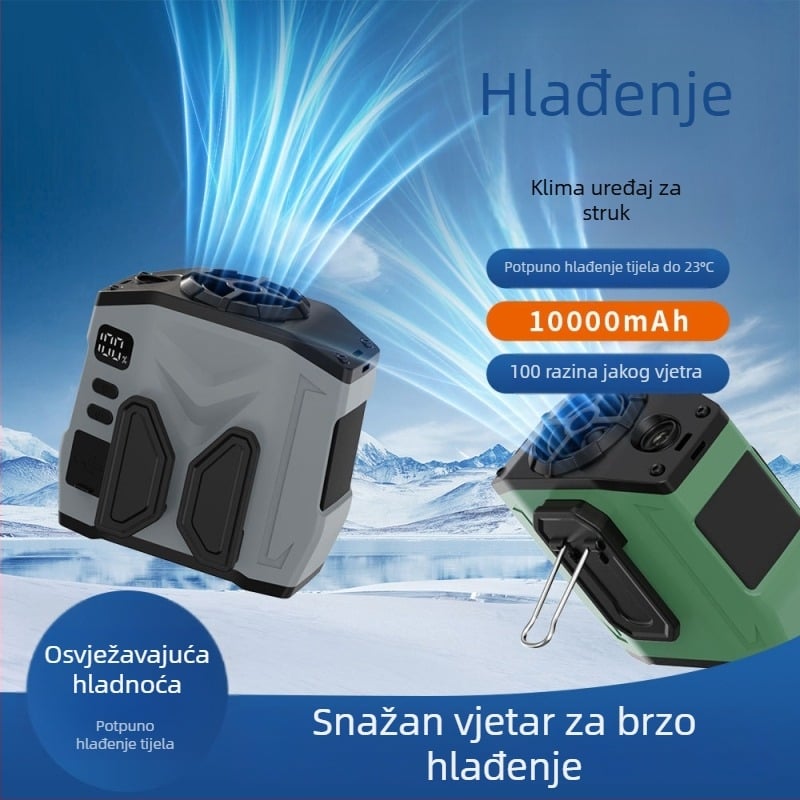 Novi ventilator za pojas i vrat s ručnim hlađenjem, vanjski prenosni USB ventilator.