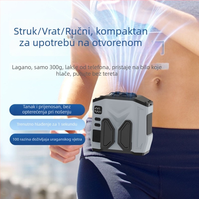 Novi ventilator za pojas i vrat s ručnim hlađenjem, vanjski prenosni USB ventilator.
