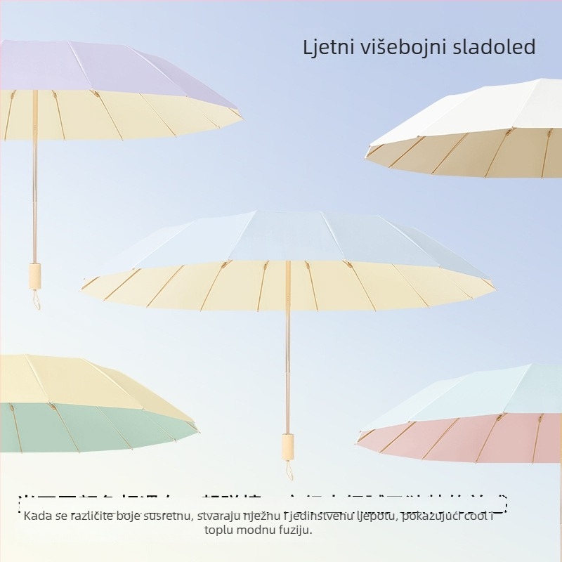 Veliki otporan na vjetar suncem kišobran s 16 rebara, šarena tkanina, UV zaštita UPF 50+, sklopivi za dvoje, ženski kišobran