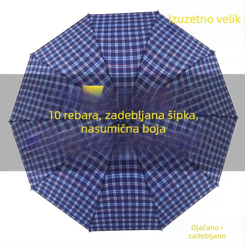 Ekstra veliki trodjelni sklopivi kišobran s kariranim uzorkom, čvrst, za muškarce i žene, UPF 40+