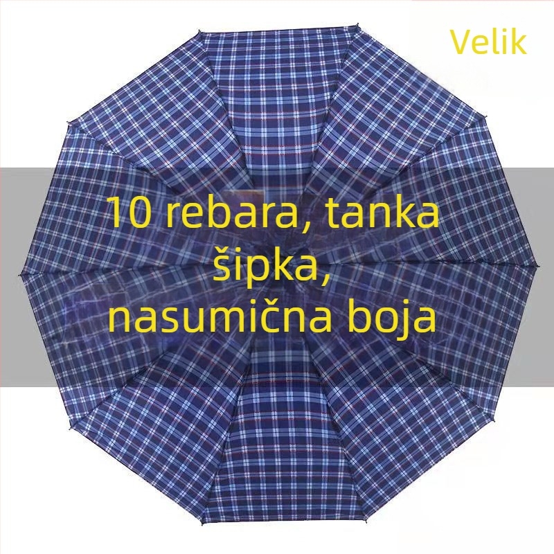 Ekstra veliki trodjelni sklopivi kišobran s kariranim uzorkom, čvrst, za muškarce i žene, UPF 40+