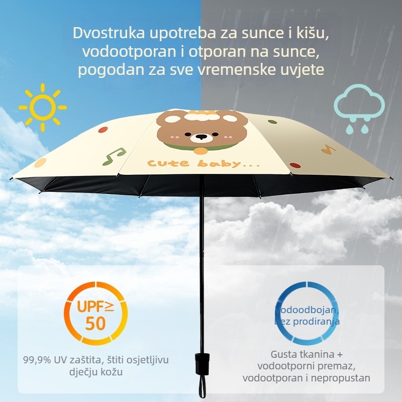Slatki sklopivi dječji kišobran za djecu 6–12 godina, novi stil, čvrst i izdržljiv, UV zaštita