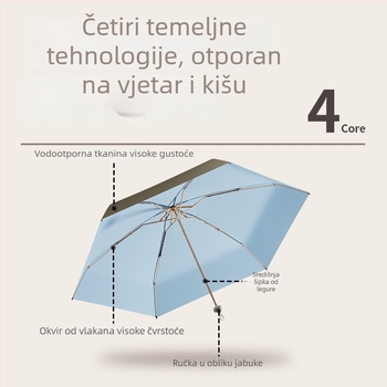 Ženski kompaktni sunčani kišobran s UV zaštitom UPF 50+, za kišu i sunce, petsegmentni kapsulni dizajn