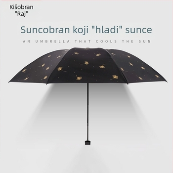 Paradise kišobran s dizajnom lišća ginka, UV zaštita UPF50+, za sunce i kišu, trodijelni lagani