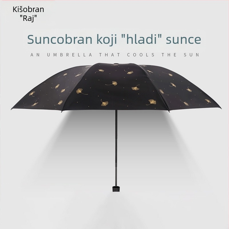 Paradise kišobran s dizajnom lišća ginka, UV zaštita UPF50+, za sunce i kišu, trodijelni lagani