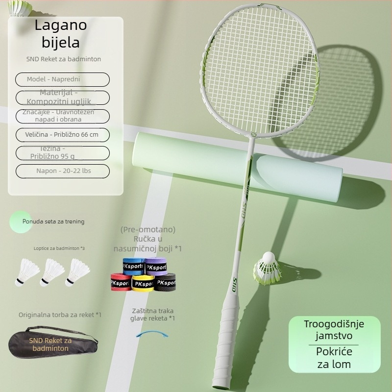 SND set za badminton – rekete od karbonskih vlakana za odrasle i djecu, profesionalne i izdržljive, za singlove i dublove