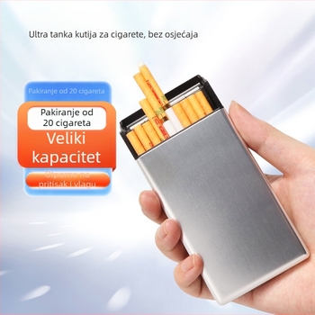 Izuzetno tanak metalni etui za cigarete za muškarce, prijenosni sa kliznim poklopcem, kapacitet 20 slim cigareta