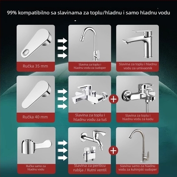 Rukohvat slavine za toplo i hladno, kutni ventil, jezgro ventila, kuhinjski tuš, nehrđajući čelik
