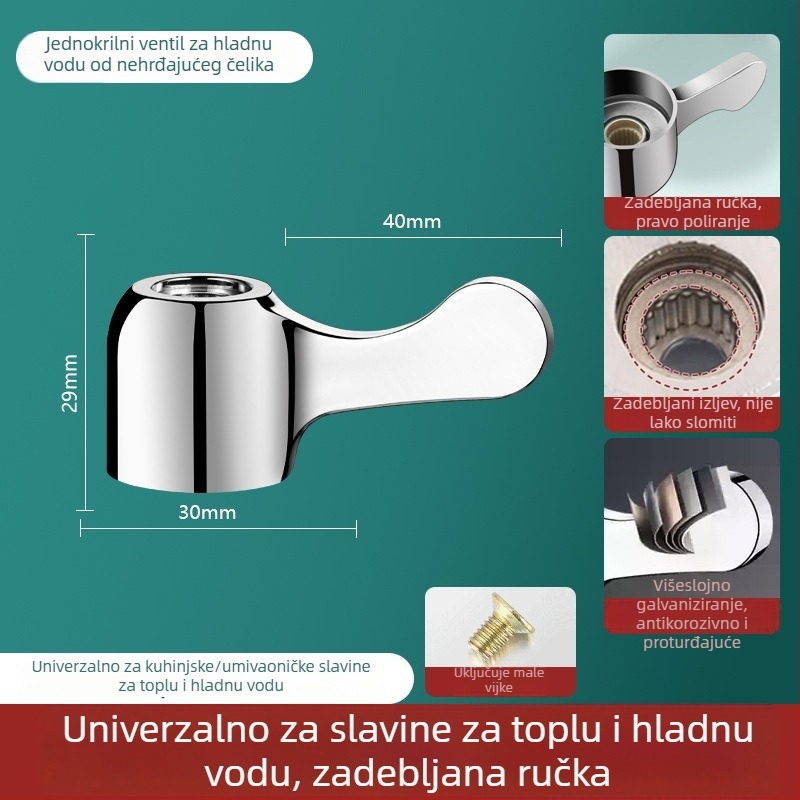 Rukohvat slavine za toplo i hladno, kutni ventil, jezgro ventila, kuhinjski tuš, nehrđajući čelik