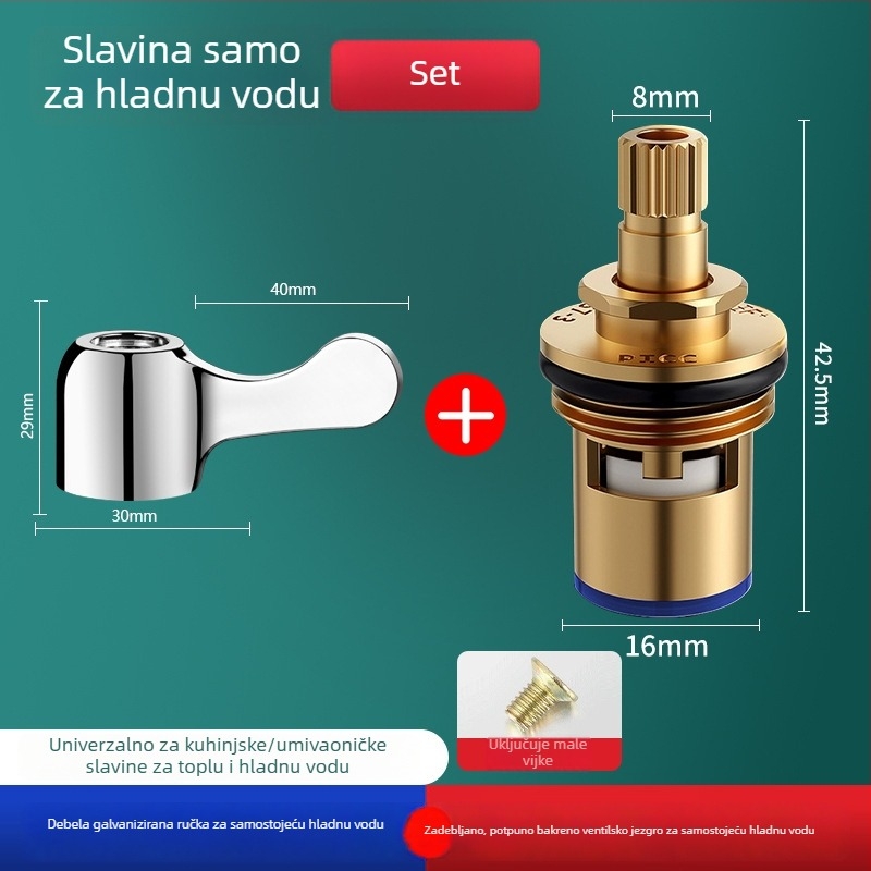 Rukohvat slavine za toplo i hladno, kutni ventil, jezgro ventila, kuhinjski tuš, nehrđajući čelik
