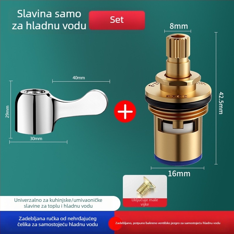 Rukohvat slavine za toplo i hladno, kutni ventil, jezgro ventila, kuhinjski tuš, nehrđajući čelik