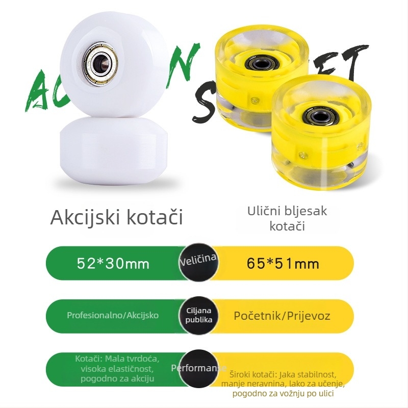 Skateboard s dvostrukim rockerom, aluminijski deck, protuklizna površina, četiri kotača