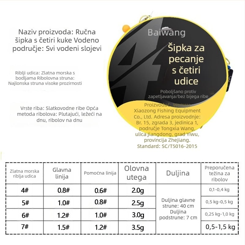 Nova ručna oprema s četiri udice, dvostruki udica, protiv zaplitanja, zlatni navoj na udici za divlji ribolov i tajvanski stil ribolova šarana