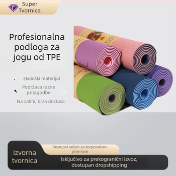 TPE joga podloga s dvobojnim linijama za poravnavanje, debljina 6 mm, protuklizna, za jogu, fitness, trčanje i ples, dimenzije 183 cm × 61 cm