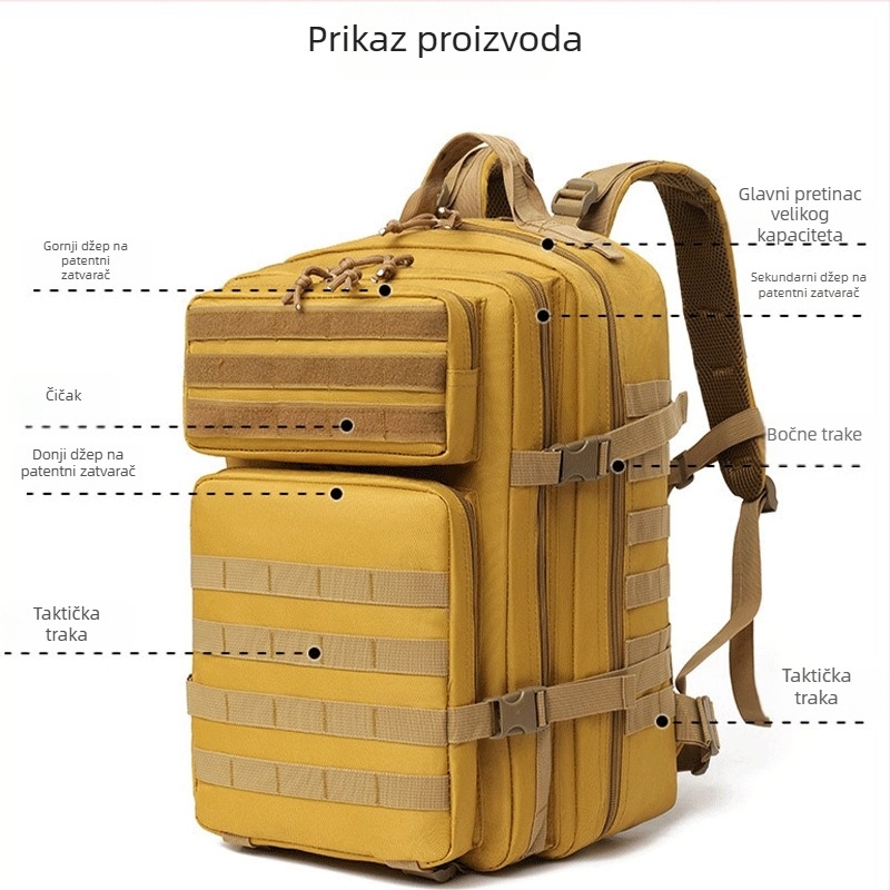 Taktički ruksak za planinarenje i penjavanje, vodootporan, izdržljiv, minimalistički dizajn
