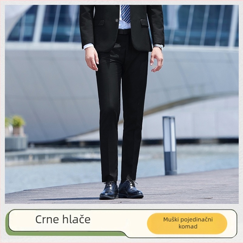 Crne unisex poslovne hlače, ravni kroj, za ured, proljeće–jesen