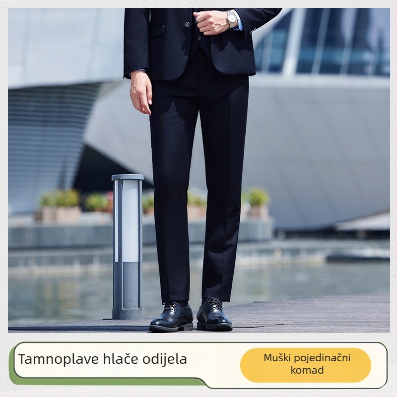 Crne unisex poslovne hlače, ravni kroj, za ured, proljeće–jesen
