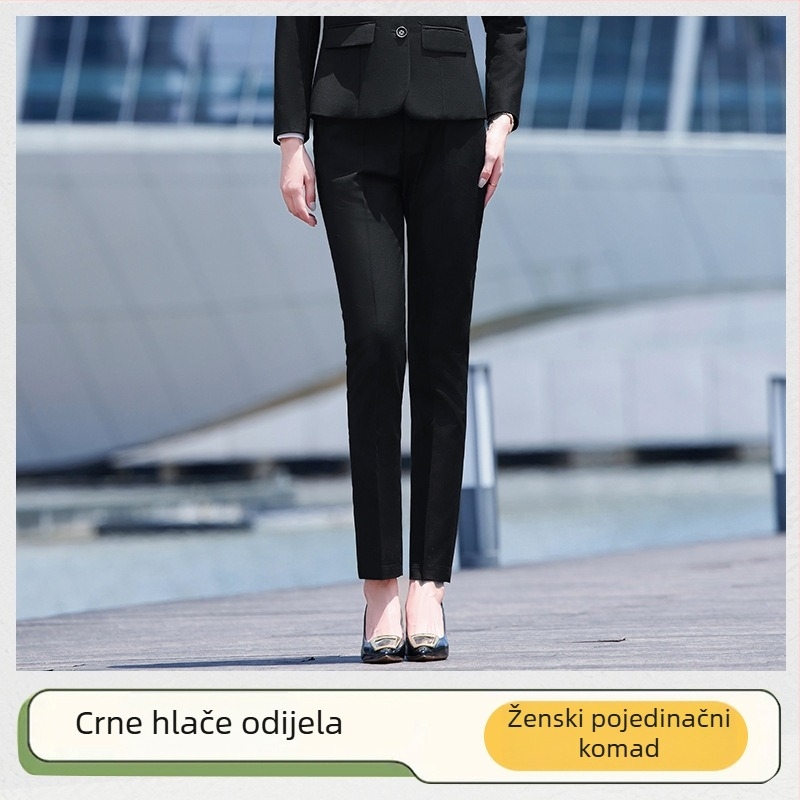 Crne unisex poslovne hlače, ravni kroj, za ured, proljeće–jesen
