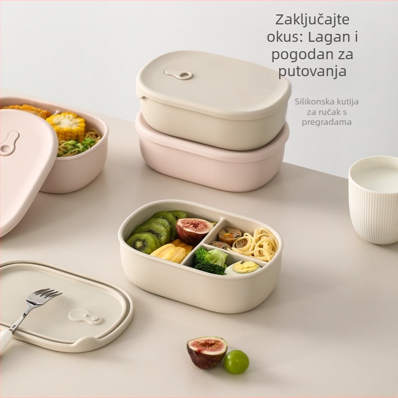 FaSoLa silikon kutija za obrok, pravokutna s tri odjeljka, hermetički zatvorena i prijenosna, kompatibilna s mikrovalnom pećnicom, kapacitet 800–1000 ml