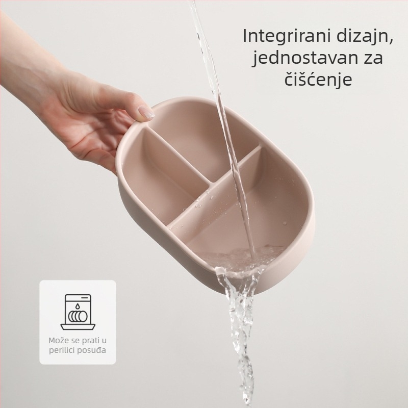 FaSoLa silikon kutija za obrok, pravokutna s tri odjeljka, hermetički zatvorena i prijenosna, kompatibilna s mikrovalnom pećnicom, kapacitet 800–1000 ml
