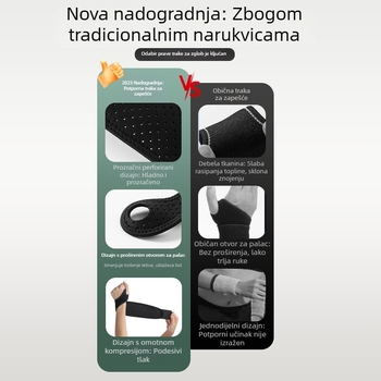 Neopren zaštita zapešća s prozračnim perforacijama, za sport, s omotačkim dizajnom i kopčom za palac