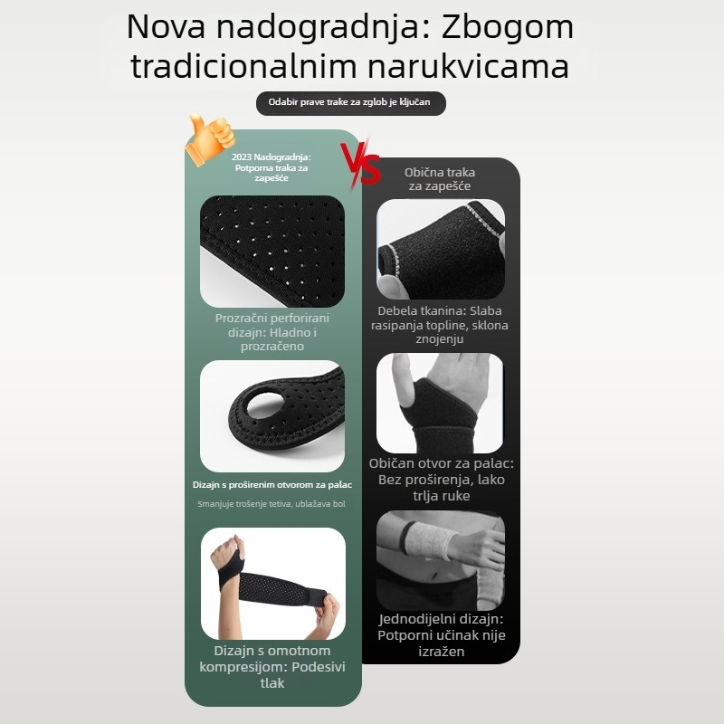 Neopren zaštita zapešća s prozračnim perforacijama, za sport, s omotačkim dizajnom i kopčom za palac