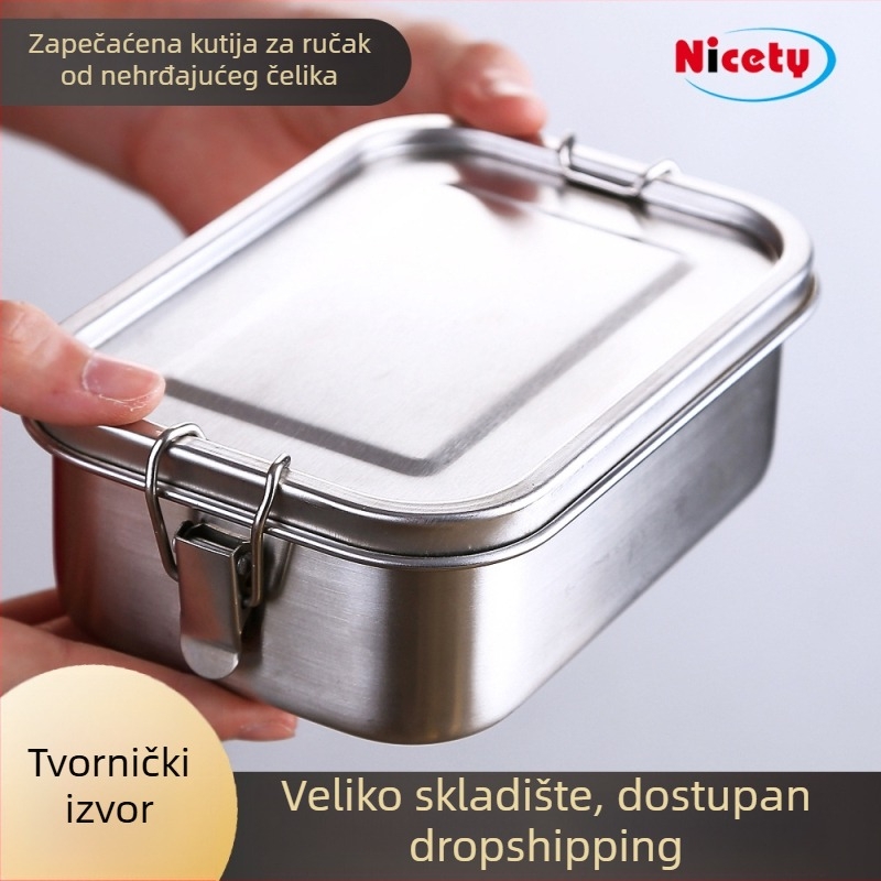 Nicety kutija za ručak od 304 nehrđajućeg čelika, zatvorena, kvaliteta hrane, 800–1000 ml, kvadratnog oblika, za vanjsku upotrebu