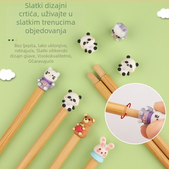 Dječje bambus štapiće za jelo, kratke, s silikonim vrhovima i motivom životinja, za uzrast 3–6 godina