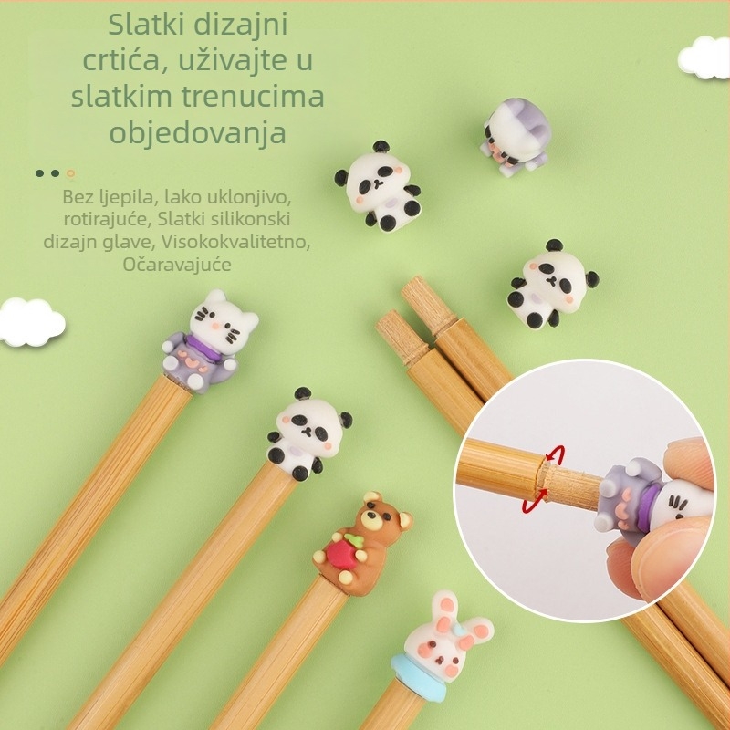 Dječje bambus štapiće za jelo, kratke, s silikonim vrhovima i motivom životinja, za uzrast 3–6 godina