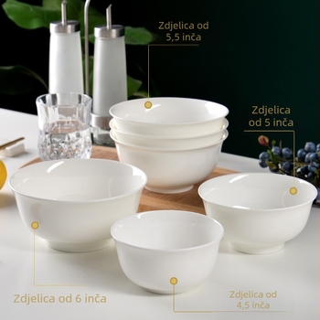 Čisto bijela zdjela od kostnog porcelana za rižu, keramička mala zdjela za juhu i njoke, kućni set posuđa, moderna bijela