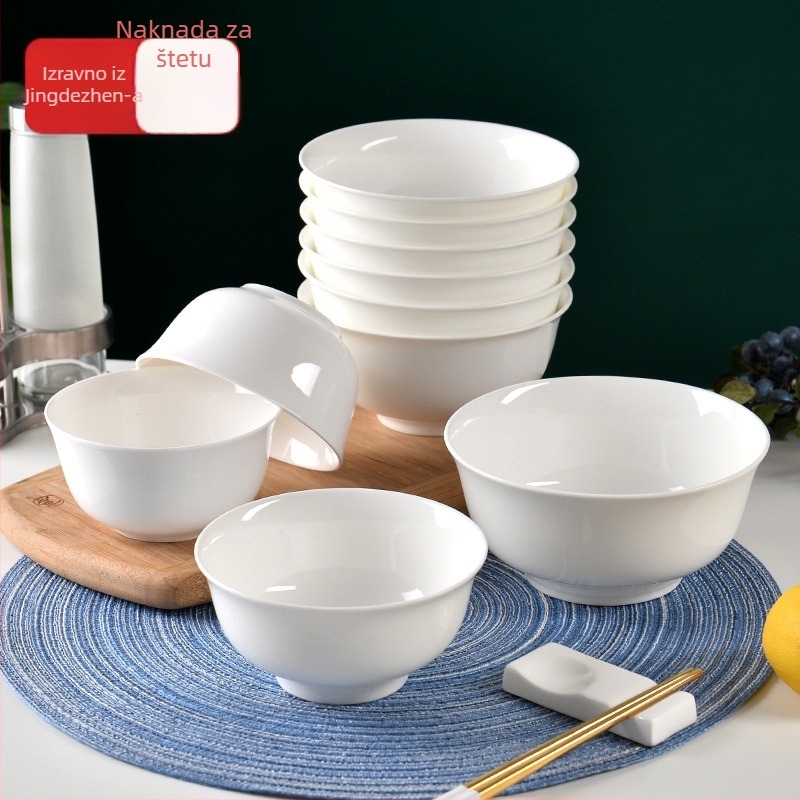 Čisto bijela zdjela od kostnog porcelana za rižu, keramička mala zdjela za juhu i njoke, kućni set posuđa, moderna bijela