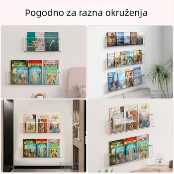Zidni regaľ za knjige bez bušenja, kreativni zidni izložbeni stalak, prozirni akrilni zidni polic, polica za dječje slikovnice