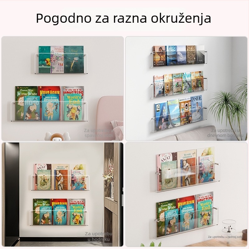 Zidni regaľ za knjige bez bušenja, kreativni zidni izložbeni stalak, prozirni akrilni zidni polic, polica za dječje slikovnice