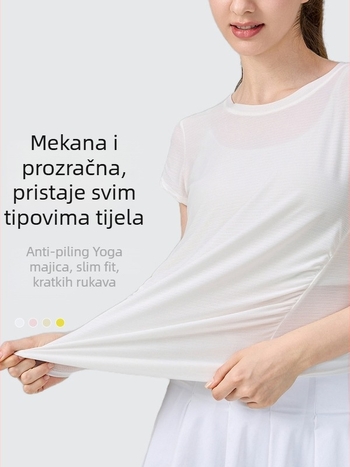 Lulu joga top za žene, tanak i brzo-sušeći materijal, kratkih rukava, ležernog kroja, lijep dizajn leđa za trčanje i fitness