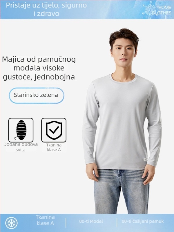 Muška duga T majica od modal-pamuk materijala, ležernog kroja, jednobojna, okrugli izrez, svakodnevno nošenje
