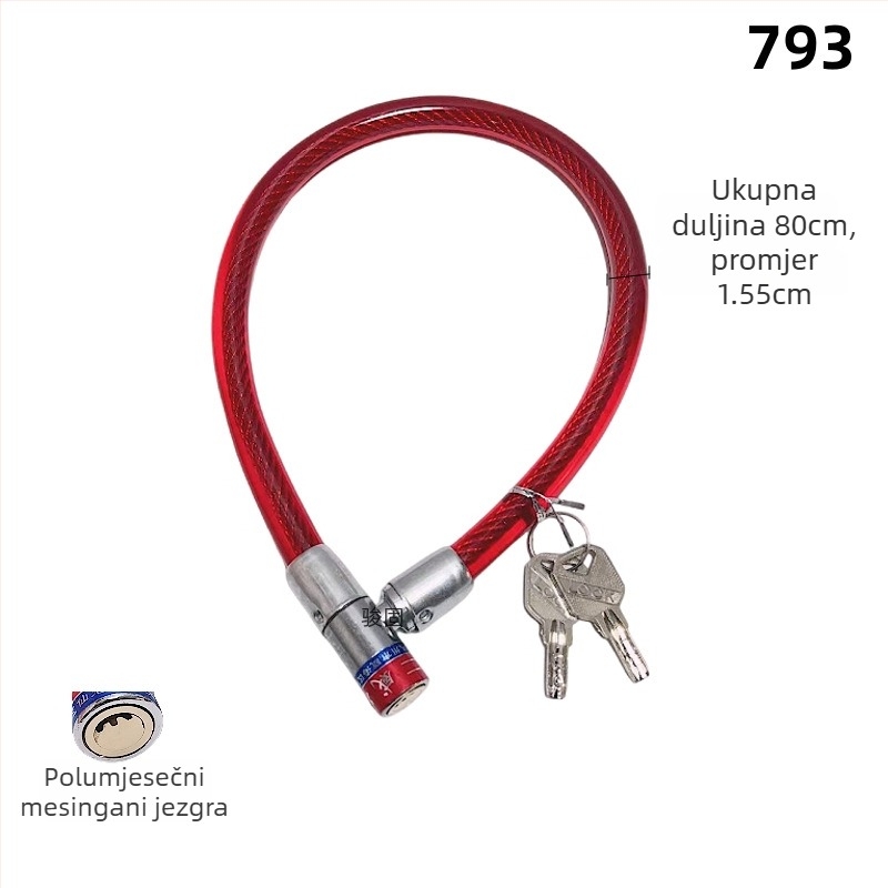 Kabelska brava za bicikl 2280, mekana brava s čeličnom žicom, višestruka primjena, zaštita od krađe