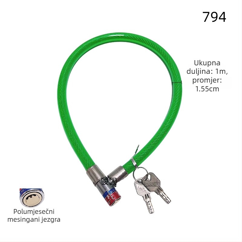 Kabelska brava za bicikl 2280, mekana brava s čeličnom žicom, višestruka primjena, zaštita od krađe