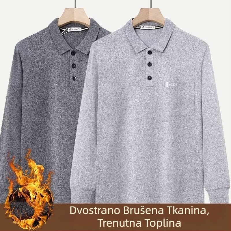 Muško polo od obostranskog flekse s džepovima, dugi rukavi, jednobojan, topao za jesen i zimu.