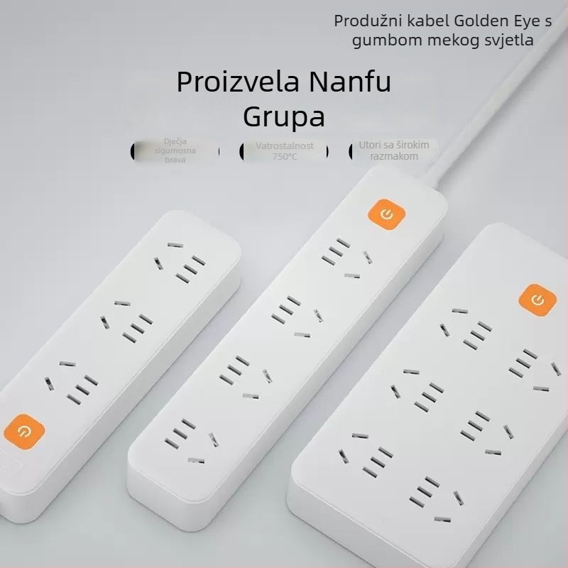 Nanfu Golden Eye višenamjenski produžni kabel s dugim kabelom, za studentski dom i dom, ploča utičnica, sigurnosne utičnice