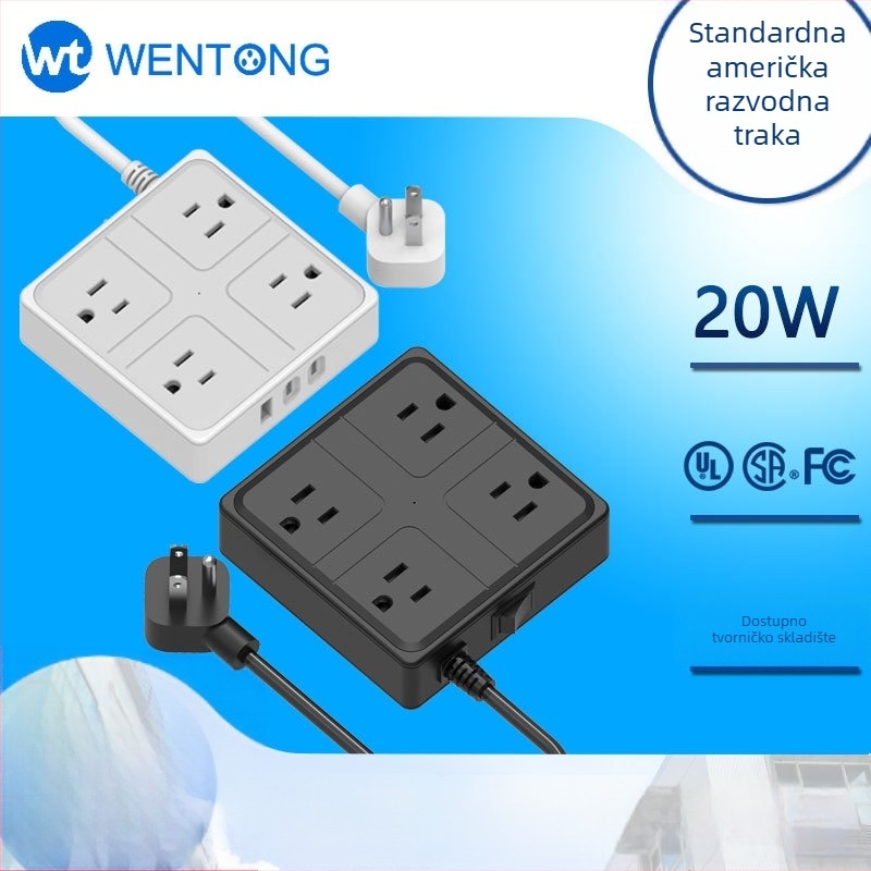 Inteligentni produžni kabel s američkim standardom, USB i USB-C priključkom, više utičnica