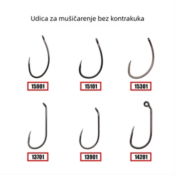 Kuke bez bodlja za fly fishing i materijali za vezivanje muha – dekorativne udice i dodaci