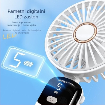 KESIJAR Ručni sklopivi ventilator, prijenosni USB ventilator s ugrađenom baterijom od 6000mAh, 5 lopatica, 5 brzina, motor bez četkica, ABS kućište, radni vijek 6–8 sati