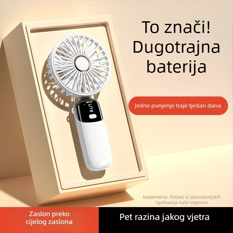 KESIJAR Ručni sklopivi ventilator, prijenosni USB ventilator s ugrađenom baterijom od 6000mAh, 5 lopatica, 5 brzina, motor bez četkica, ABS kućište, radni vijek 6–8 sati